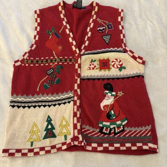 Theme Works Kikit Women XL Christmas Sweater Vest Vintage Red Holiday Snowman - Picture 10 of 10